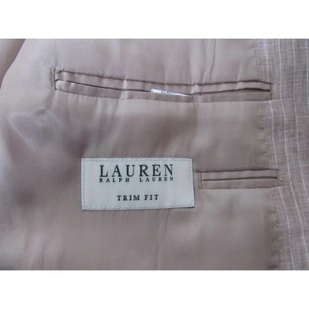 Lauren Ralph Lauren Slim‎ Beige Stripe Sz 44R 100% Linen Sport Coat Blazer